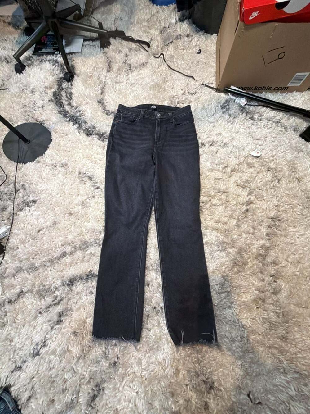 PAIGE High Rise Straight Leg Raw Hem Jeans in Black